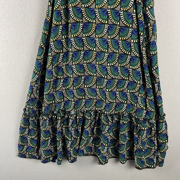 Silk Salt Journey Maxi Wrap Dress Women Medium Geometric Peacock Artsy Tribal - Picture 14 of 16